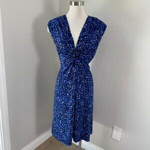 Chaps Womens Large Blue Printed Sleeveless Dress V Neck Stretch